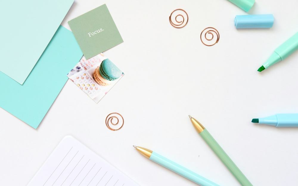 Office stationery and workplace supplies neatly arranged